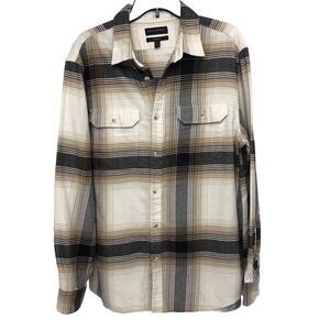 Banana Republic Large Standard Fit Brown Plaid Long Sleeve Flannel Button Shirt